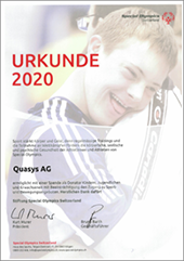 Urkunde für die Schweizer Special Olympics